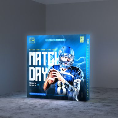 Football-themed graphic featuring the text "Match Day" and an athlete in action.